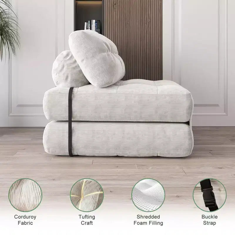 Full Corduroy Folding Sofa Bed Futon, Floor Convertible Sleeper Chair with Pillow & Back Support
