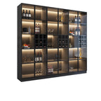 Meuble de rangement à vin minimaliste en bois noir avec porte vitrée