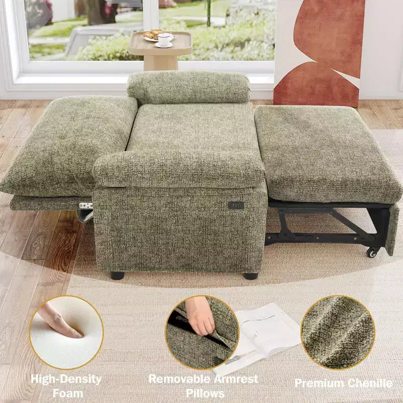 Dyonery 3-in-1 Convertible Sofa Bed, Pull Out Sleeper Sofa with Adjustable Backrest