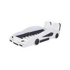 Whisen Wood Twin Size Race Car-Shaped Platform Bed with LED and Upholstered Backrest