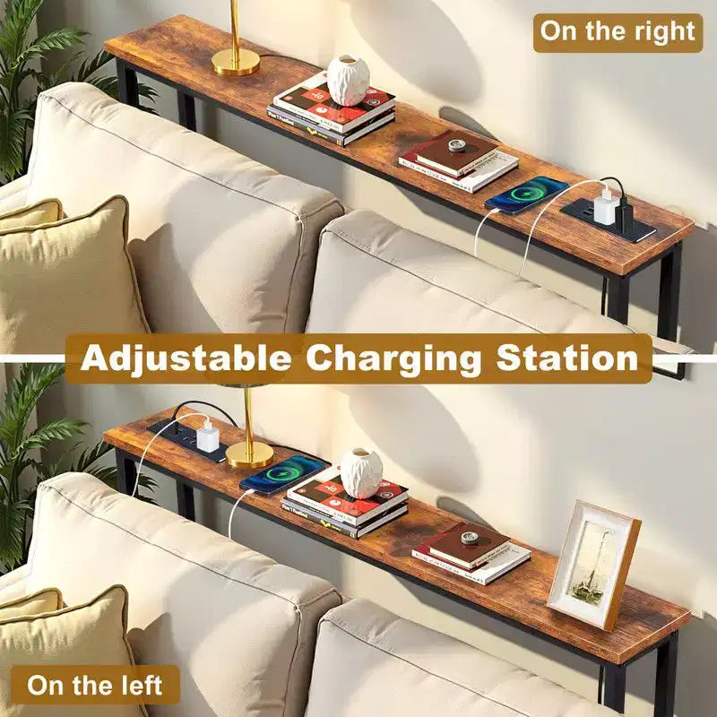 Rust Brown 1pcs Triamine Iron 100*15*79cm Entryway Table with Plugs