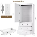 COZONY Armoire Wardrobe with 3 Drawers & 2 Doors, Modern Wooden Closet Cabinet for Bedroom, Heavy Duty White Standing Armoire