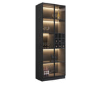 Meuble de rangement à vin minimaliste en bois noir avec porte vitrée