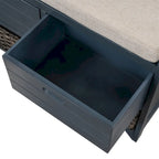 Wood Storage Bench with 2 Woven Baskets