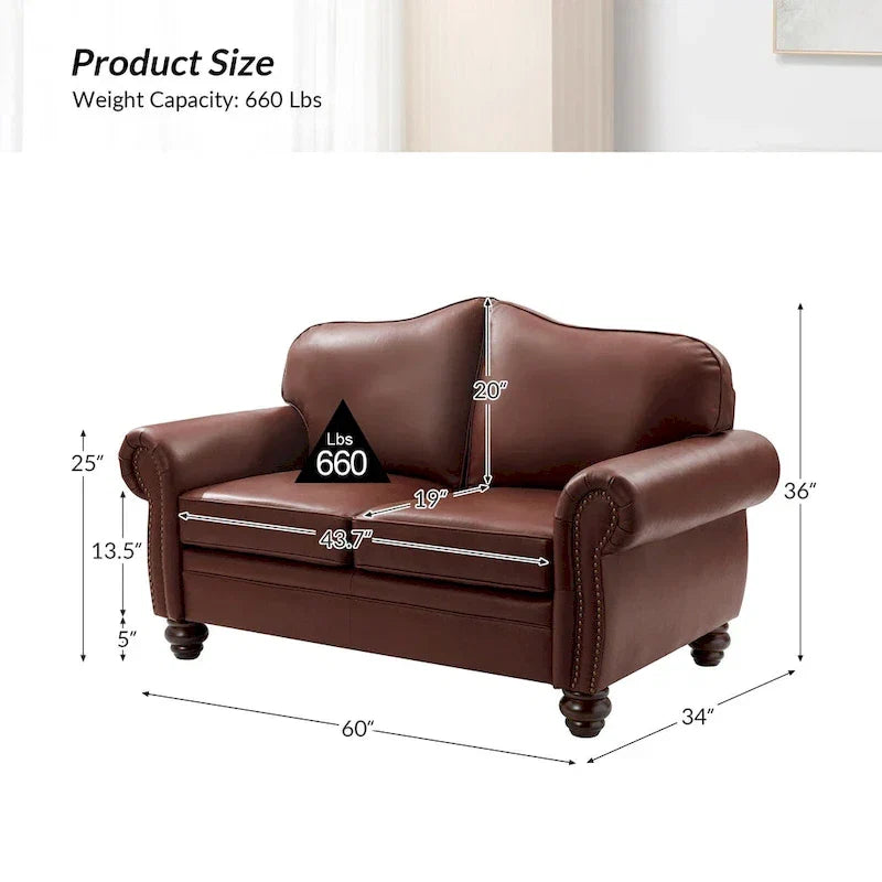 Transitional Genuine Leather Sofa With Tufted Back