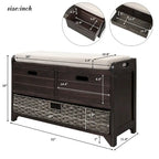 Wood Storage Bench with 2 Woven Baskets