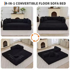 4-in-1 Convertible Sleeper Sofa Bed, 79 Frameless Corduroy Folding Floor Mattress Couch w/ Pillow, No Assembly Loveseat for Small Apartment