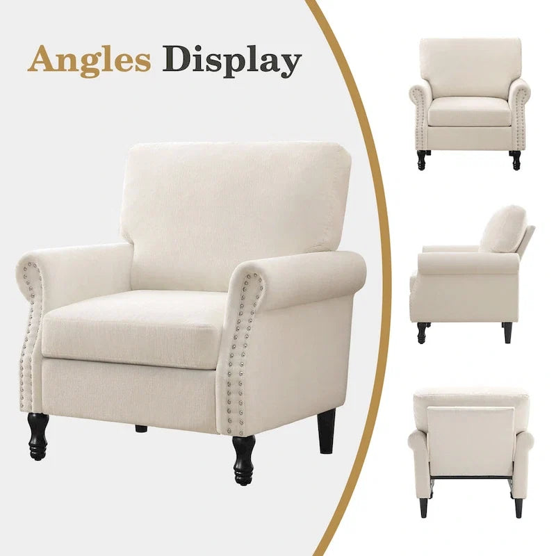 Modern Upholstered Armchair Nailhead Trim Accent Chair with Wood Legs
