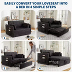 55 Convertible Loveseat Sleeper Sofa Bed with Pull-Out Footrest & Adjustable Backrest, Space-Saving Couch for Small Apartments