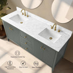 Vanity Art 72 Double Sink Bathroom Vanity Cabinet with Engineered Marble Top