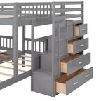 Whisen Full Over Twin & Twin Bunk Bed, Wood Triple Bunk Bed with Drawers and Guardrails