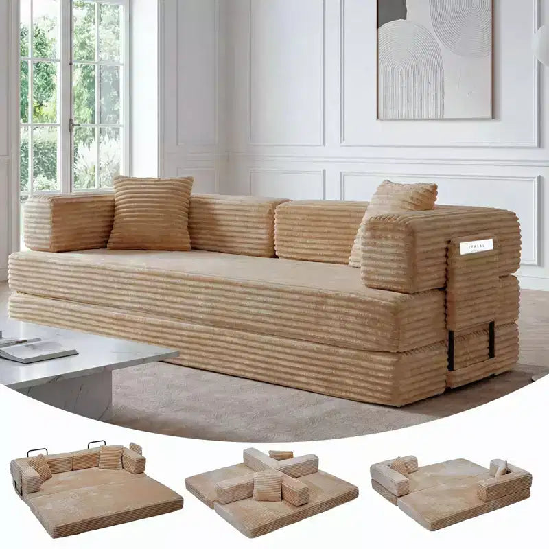80.7 5-in-1 Convertible Sleeper Sofa Bed – Corduroy, 1200 lbs, No Assembly