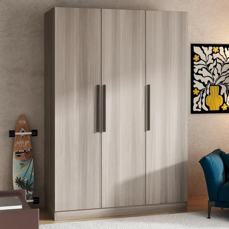 Wardrobe Armoire Wooden Closet Cabinet 6 Storage Cube and Hanging Rod