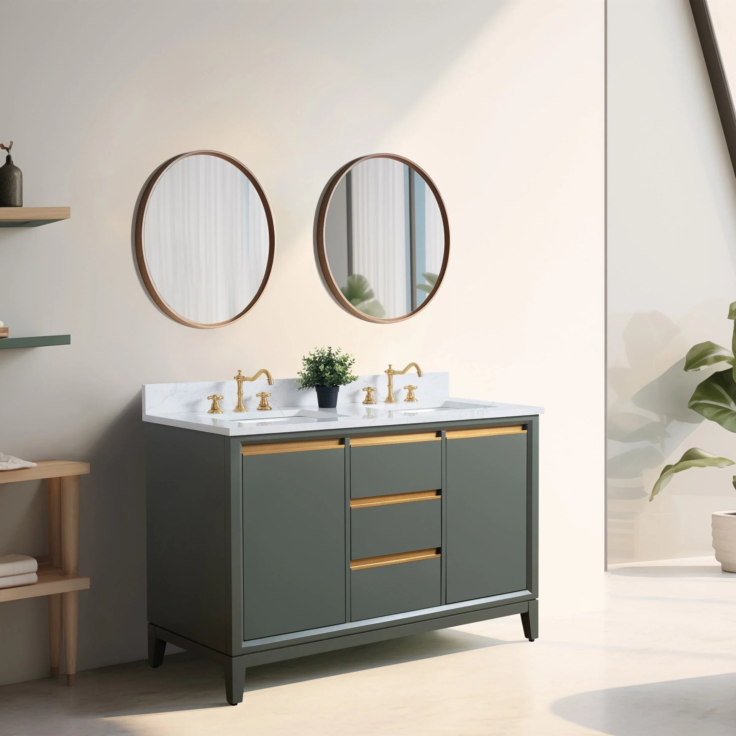 Vanity Art Bathroom Vanity with Ceramic Sink and Engineered Marble Top