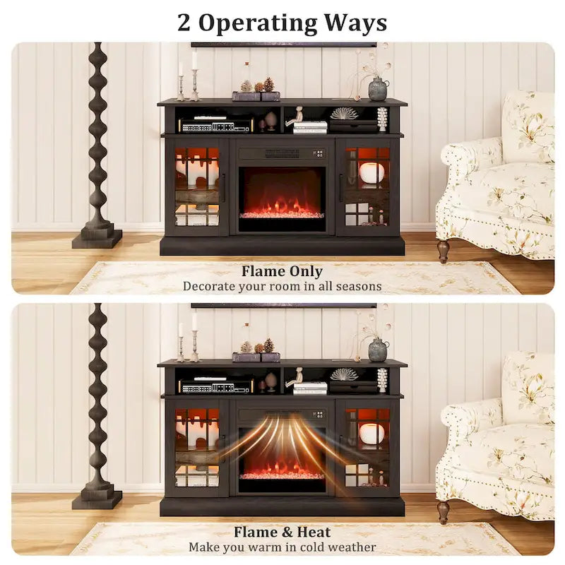 TV Stand with Electric Fireplace LED Lights Remote Controls
