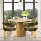 Set Tavolo da Pranzo Rotondo Espandibile a Ovale con 4 Poltroncine in Velluto, Design Moderno con Base a Piedistallo, Posti a Sedere Fino a 8 Persone-Panipeachy