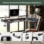 L-Shaped Electric Standing Desk with 3 Drawers & Lockable Casters, 63