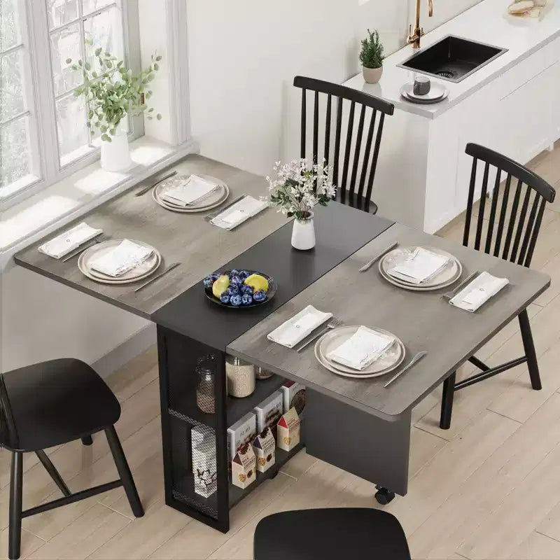 Folding Dining Table for Kitchen, Space Saving Dining Table, Extendable Kitchen Drop Leaf Table with 6 Wheels for Small Space