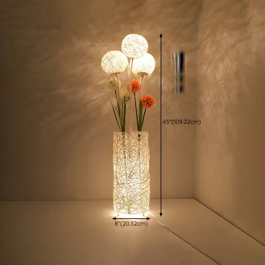 Plug In Column LED Rattan Floor Lamp for Living Room
