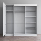 2-Door Wardrobe with Mirror, Glass Front, 2-Person (Gray / Black / White)