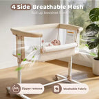 Baby Bassinet with Wheels – Beige / Gray / Pink, Bedside Sleeper, for 1 Baby