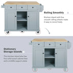 Kitchen Cart With Rubber Wood Drop-Leaf Countertop
