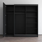 2-Door Wardrobe with Mirror, Glass Front, 2-Person (Gray / Black / White)