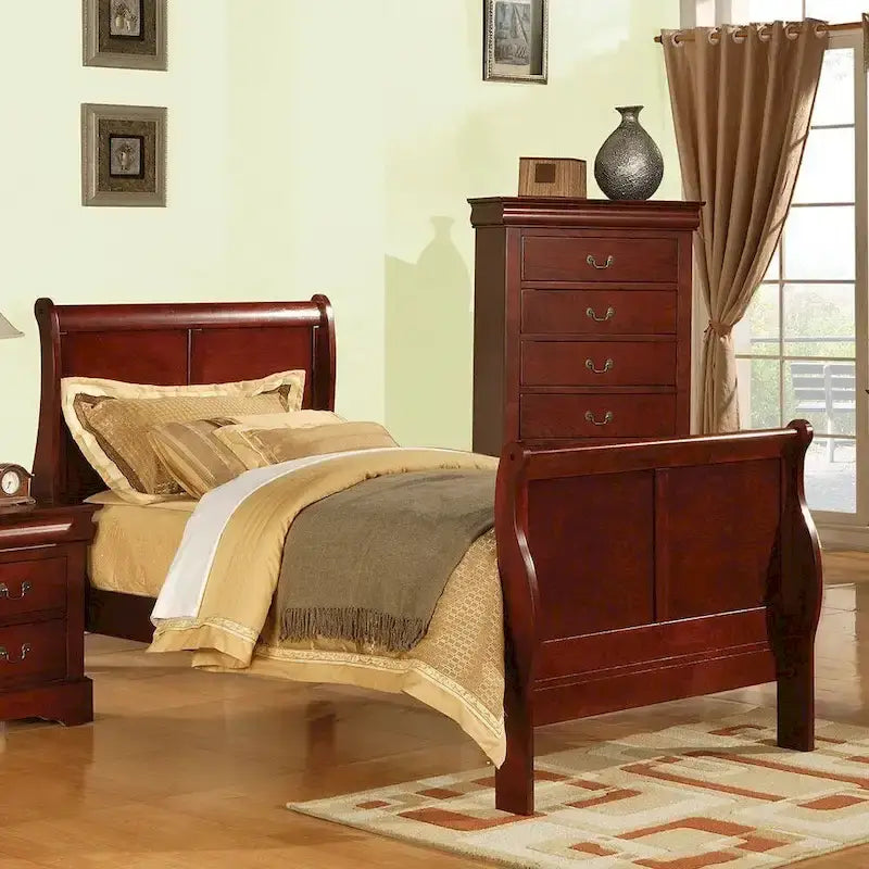 Twin Sleigh Bed in Transitional Style - Louis Philippe III Collection, Requires Box Spring, Cherry