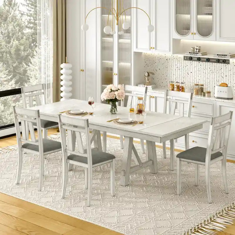 VECELO Solid Wood Dining Chairs with Linen Fabric Seating, Dining Chairs Set of 2/4/6