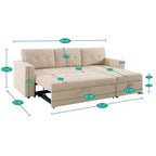 Reversible Sectional Sofa with Pull-Out Sleeper Bed, Hidden Storage Chaise, Durable Legs,