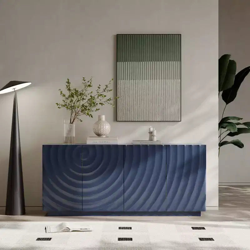 59 Modern Spiral Sideboard Buffet Cabinet, Low Profile Art Entryway Storage Cabinet with 3D Ripple Texture Doors