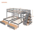 Whisen Full Over Twin & Twin Bunk Bed, Wood Triple Bunk Bed with Drawers and Guardrails