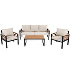 4-Piece Outdoor Sofa Set for 5 with Solid Wood Coffee Table and Removable Cushions
