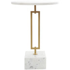 Marble Geometric Side End Accent Table with Gold Metal Rectangular Stand - White