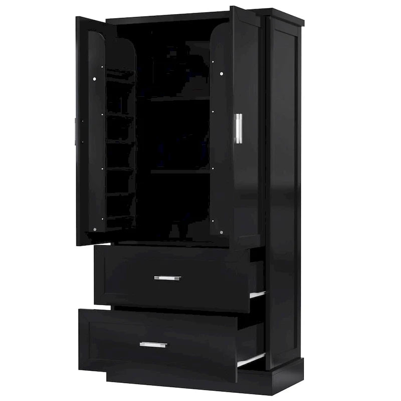 Tall Bathroom Storage Cabinet, Cabinet with Two Doors and Drawers, Adjustable Shelf, MDF Board