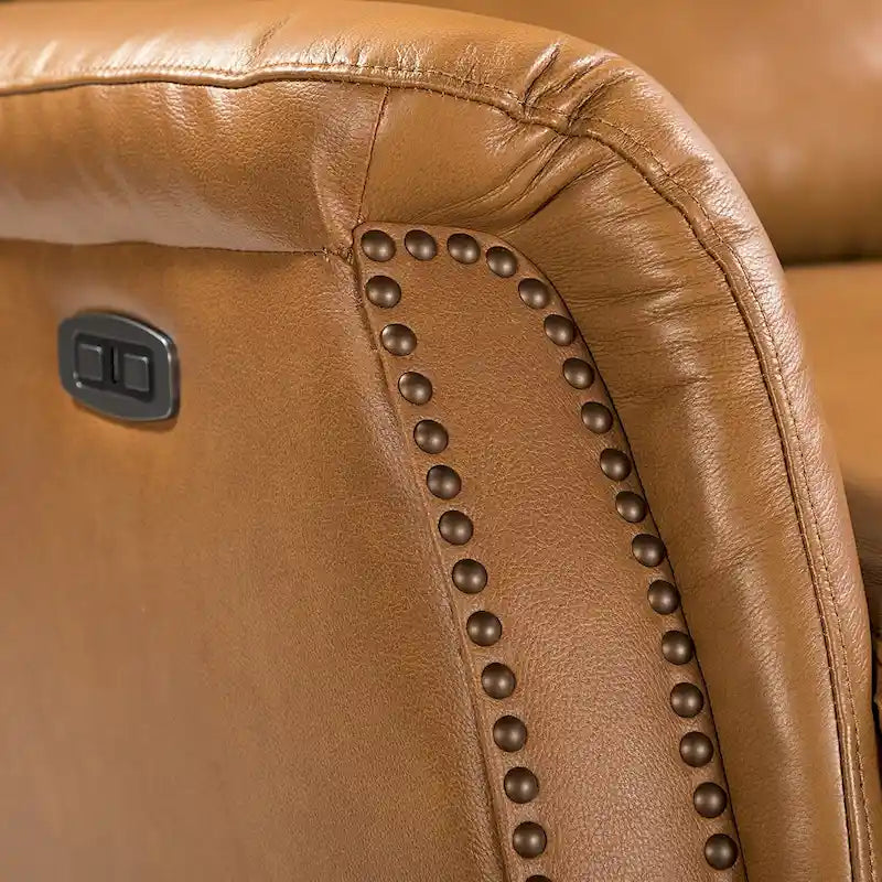 Genuine Leather Power Recliner with USB Port – Wingback Nailhead Set of 2