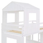 Luxystar Twin Over Full Wood Bunk Bed with Playhouse, Slide and Guardrails