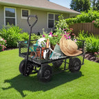 Heavy Duty Steel Garden Cart Wagon, 500 Lbs, Folding Utility Wagon with Removable Mesh Sides & Liner, 10 Pneumatic Tires, Pull Handle