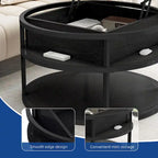 Table basse ronde relevable Moasis Farmhouse avec rangement dissimulé et étagère