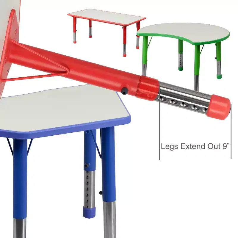 Emma and Oliver 23.625W x 47.25L Rectangular Plastic Height Adjustable Activity Table Set with 6 Chairs