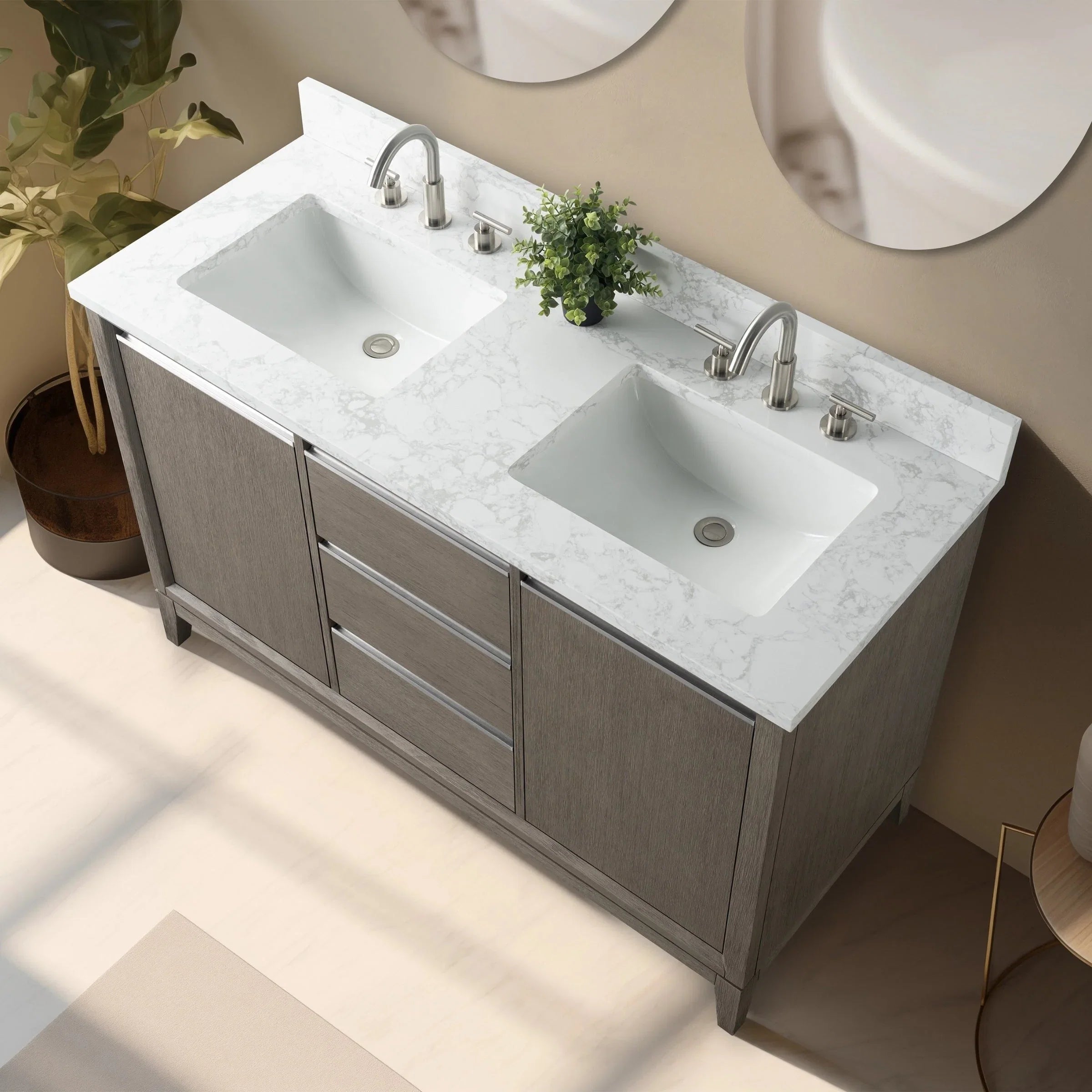 Vanity Art Bathroom Vanity with Ceramic Sink and Engineered Marble Top