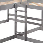 L Shaped Bunk Bed for 4 Kids, Quad Bunk Bed with Slide Full and Twin Wood Bunk Frame for Bedroom Dorm