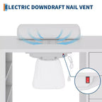 Tavolo manicure da 42'' per onicotecnica con raccoglitore di polvere e poggia polso, scrivania per unghie con armadietto verticale estraibile, 1 mobiletto portaoggetti, 2 cassetti