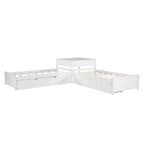 Lit plateforme en L moderne blanc de taille double avec lit gigogne et tiroirs pour chambre à coucher