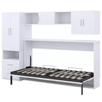 Twin Size Murphy Bed Wall Bed Frame, Wood Cabinet Bed with Built-in Wardrobe, Storage Drawers and Open Shelves, White -ModernLuxe