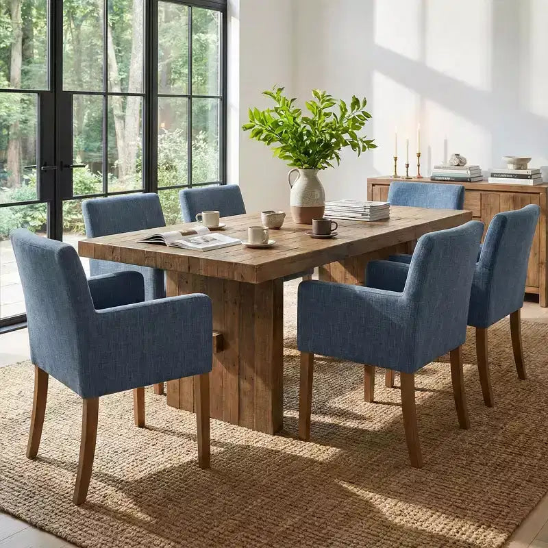 Set of 6 Upholstered Dining Chairs with Arms, Modern Linen Armchairs with Wooden Legs, Accent Chairs for Dining Room, Living Room - Panipeachy