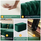 Whisen Velvet 3-in-1 King Size Pull-Out Sofa Bed & Convertible Sleeper Sofa with Movable Ottoman, Tufted Design