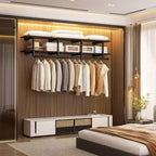 Besiost 2-Tier Clothing Rack with Hanging Rod, Clothing Shelves with Top Shelf