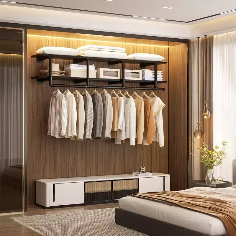 Besiost 2-Tier Clothing Rack with Hanging Rod, Clothing Shelves with Top Shelf