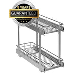 Pull Out Cabinet Organizer 2 Tier  Heavy Duty Metal with Lifetime Limited Warranty - Anti Rust Chrome Finish